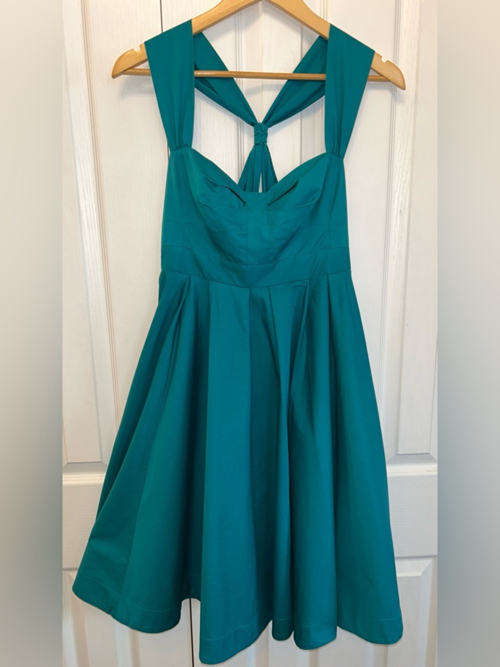 French Connection Teal Rockabilly Fit & Flare Dress Sz 8 Halter Pleated Bodice